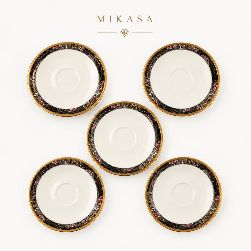 Mikasa Royal Glimmer CAG11 Saucer Set Bone China Gold Trim Set of 5